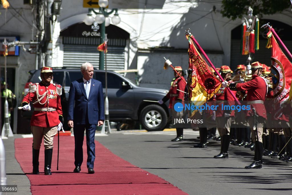 LA PAZ, BOLIVIA, OCTOBER 16, 2026: Chilean President José Antonio Kast (L) and Bolivian President Rodrigo Paz (R) wave outside the Government Palace during Kast’s state visit to Bolivia. The first such visit by a Chilean president in 71 years focuses on strengthening bilateral cooperation in trade, infrastructure and security. Photo by Rodwy Franz Cazon Barrios / JNA Press. (Photo by Rodwy Franz Cazon Barrios/JNA Press via Nexpher Images)