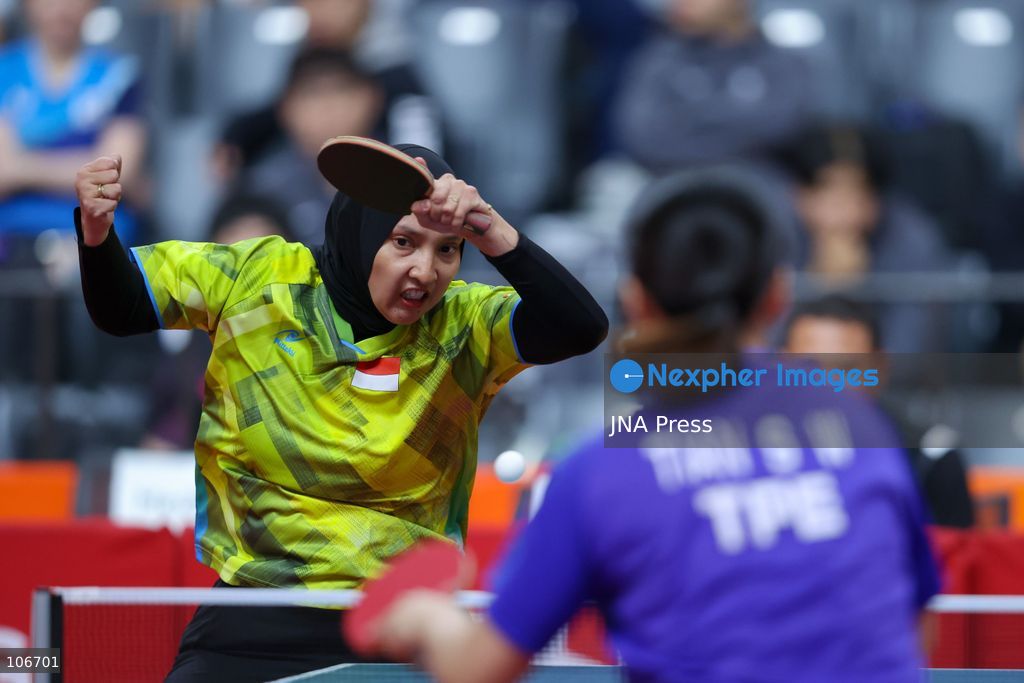 TOYOTA, JAPAN — OCTOBER 16, 2026: Indonesian para table tennis player Sella Dwi Radayana (left) competes against Taipei's Shiau-wen Tian during the women's singles Class 10 group A match at the 5th Asian Para Games Aichi-Nagoya 2026 at Sky Hall Toyota, Japan, Friday, October 16, 2026. Sella Dwi Radayana lost the match 6-11, 8-11, 7-11. Photo by Dwi Prasetya / JNA Press. (Photo by Dwi Prasetya/JNA Press via Nexpher Images)