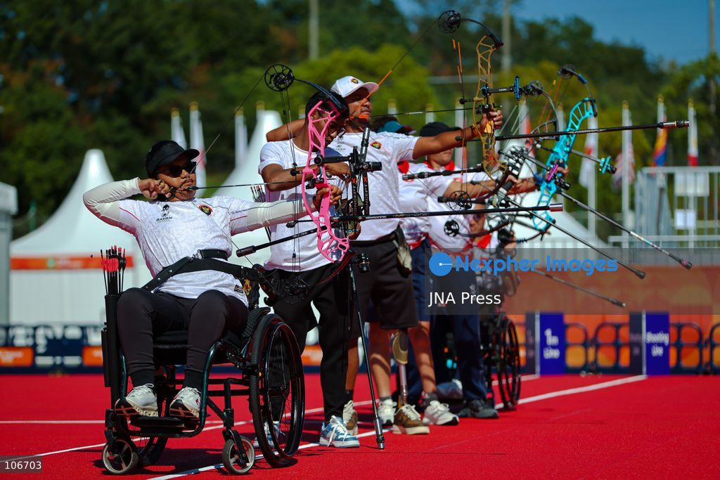 OKAZAKI, JAPAN — OCTOBER 15, 2026: Indonesian para archery athletes attend an official training session for the 5th Asian Para Games Aichi-Nagoya 2026 at Okazaki Chuo Sogo Park, Japan, Thursday, October 15, 2026. The Indonesian team is targeting two final berths across the nine events it is competing in. Photo by Dwi Prasetya/JNA Press. (Photo by Dwi Prasetya/JNA Press via Nexpher Images)