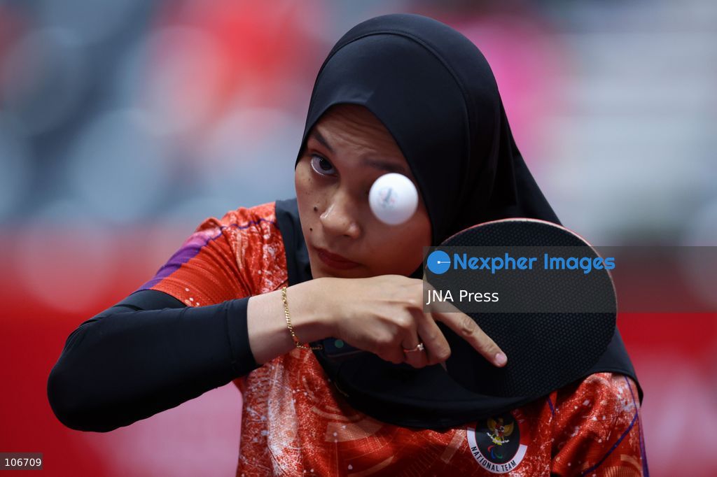 TOYOTA, JAPAN — OCTOBER 16, 2026: Indonesian para table tennis player Leli Marlina, competes against Cambodia's Saroung Sorn, who is not pictured, during the women's singles Class 4-5 group F match at the 5th Asian Para Games Aichi-Nagoya 2026 at Sky Hall Toyota, Japan, Friday, October 16, 2026. Leli Marlina won the match 11-4, 11-4, 11-5. Photo by Dwi Prasetya/JNA Press. (Photo by Dwi Prasetya/JNA Press via Nexpher Images)