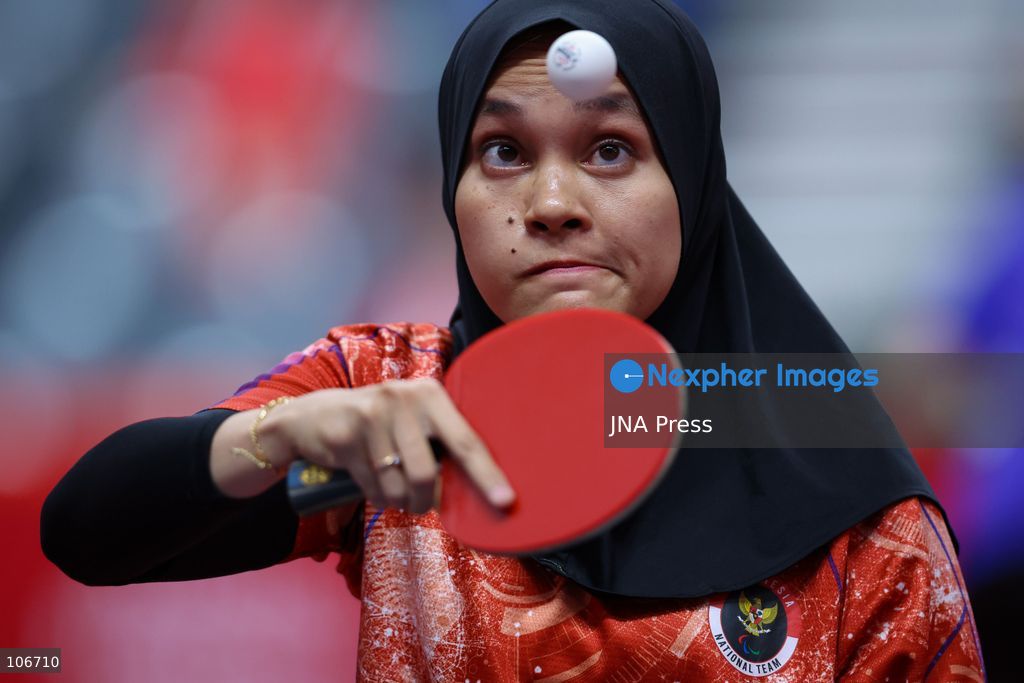 TOYOTA, JAPAN — OCTOBER 16, 2026: Indonesian para table tennis player Leli Marlina, competes against Cambodia's Saroung Sorn, who is not pictured, during the women's singles Class 4-5 group F match at the 5th Asian Para Games Aichi-Nagoya 2026 at Sky Hall Toyota, Japan, Friday, October 16, 2026. Leli Marlina won the match 11-4, 11-4, 11-5. Photo by Dwi Prasetya/JNA Press. (Photo by Dwi Prasetya/JNA Press via Nexpher Images)