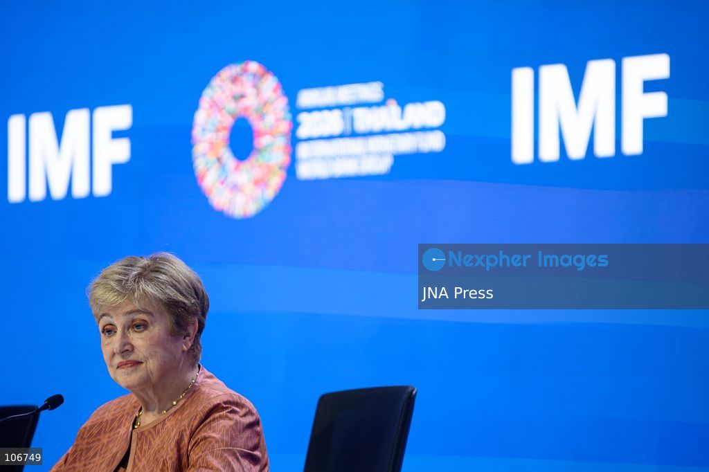 BANGKOK, THAILAND - OCTOBER 17, 2026: IMF Managing Director Kristalina Georgieva speaks during a press briefing with Chair of the International Monetary and Financial Committee (IMFC) and Saudi Minister of Finance Mohammed Aljadaan (Not in the picture), following the plenary session during the 2026 Annual Meetings of the International Monetary Fund (IMF) and the World Bank Group. Photo by Watsawat Koktabtim / JNA Press. (Photo by Watsawat "James" Koktabtim/JNA Press via Nexpher Images)