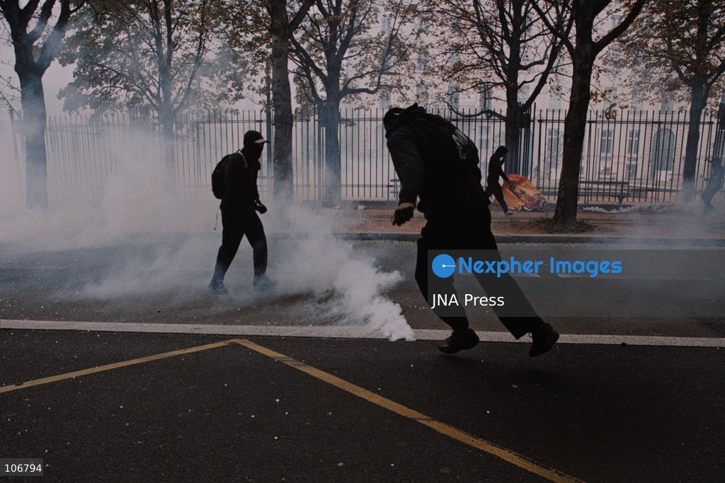 LYON, FRANCE, OCTOBER 17, 2026: Demonstrators clash with police at Place Bellecour in Lyon during nationwide protests against the high cost of living. Police use tear gas and a water cannon during the confrontations. A tourist information office on the square is ransacked and set on fire during the unrest. Photo by Julian Nelaj / JNA Press. (Photo by Julian Nelaj/JNA Press via Nexpher Images)