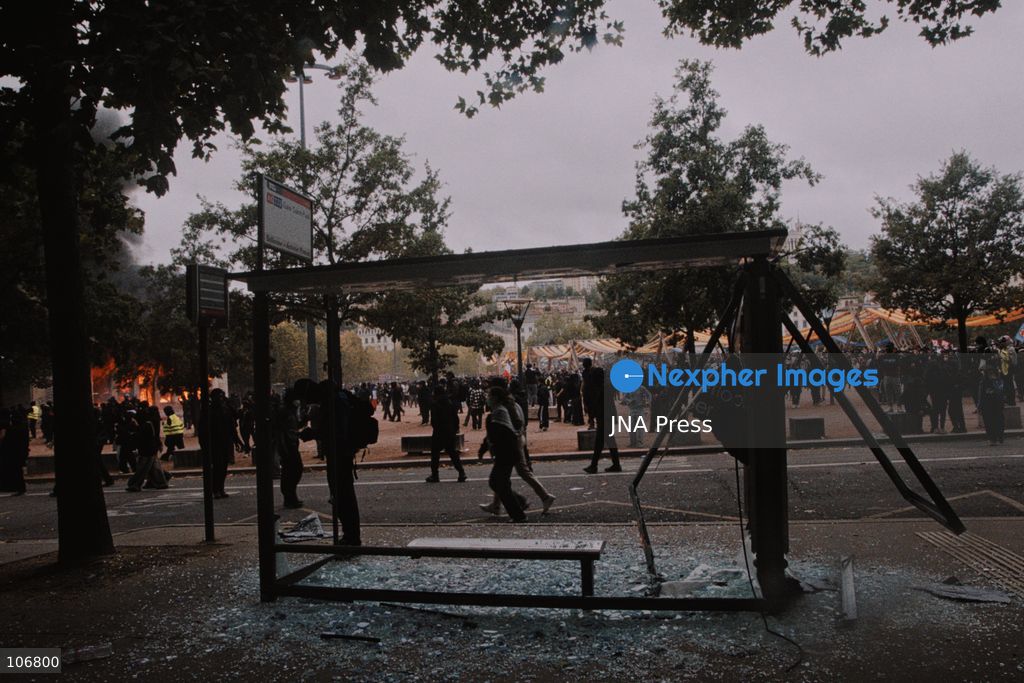 LYON, FRANCE, OCTOBER 17, 2026: Demonstrators clash with police at Place Bellecour in Lyon during nationwide protests against the high cost of living. Police use tear gas and a water cannon during the confrontations. A tourist information office on the square is ransacked and set on fire during the unrest. Photo by Julian Nelaj / JNA Press. (Photo by Julian Nelaj/JNA Press via Nexpher Images)