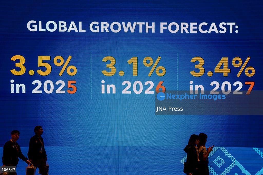 BANGKOK, THAILAND - OCTOBER 17, 2026: Displays highlighting the global economic outlook, geopolitical tensions affecting trade and energy supply, and investment in artificial intelligence and digital infrastructure are seen during the 2026 Annual Meetings of the International Monetary Fund (IMF) and the World Bank Group in Bangkok. As the meetings conclude, promotional displays also look ahead to the 2027 Spring Meetings, scheduled to take place in Washington, D.C., from April 12 to 18. Photo by Watsawat Koktabtim / JNA Press. (Photo by Watsawat "James" Koktabtim/JNA Press via Nexpher Images)