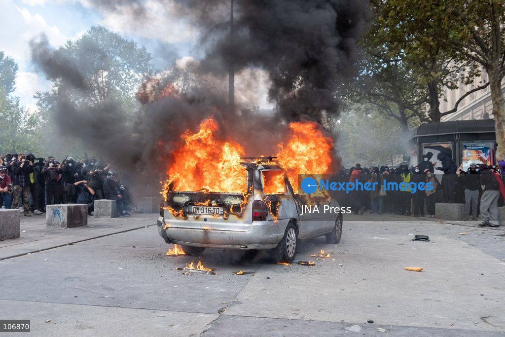 PARIS, FRANCE, OCTOBER 17, 2026: Demonstrators clash with riot police around Place de la République during protests involving high school students, Yellow Vest activists and other groups over education conditions and the high cost of living. Police use tear gas and water cannons during the confrontations. Photo by Camilla Baronetto / JNA Press. (Photo by Camilla Baronetto/JNA Press via Nexpher Images)