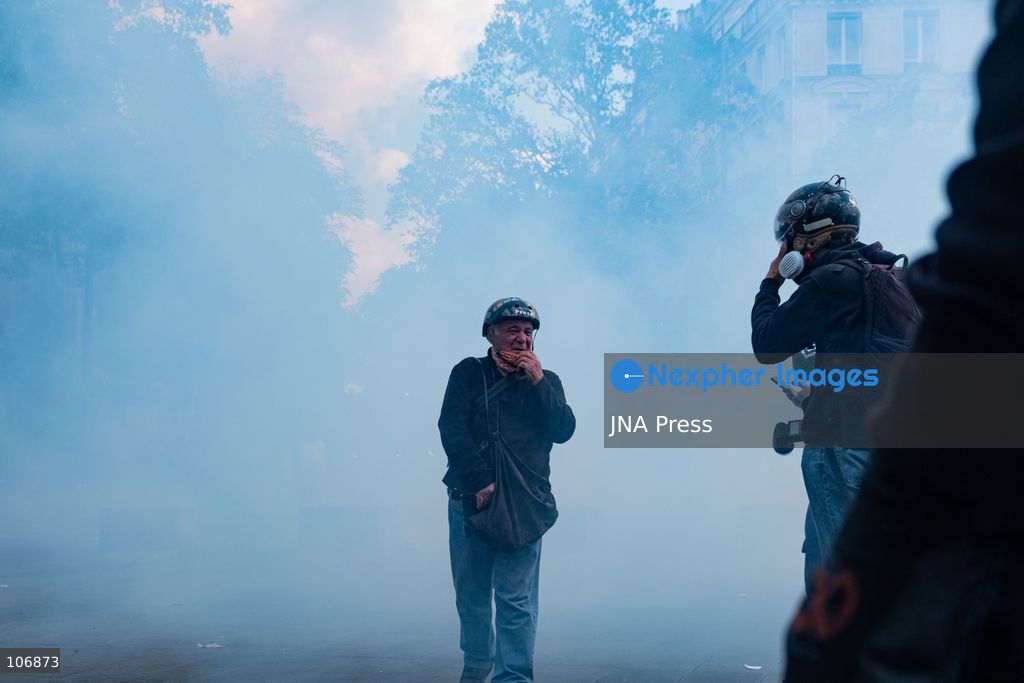 PARIS, FRANCE, OCTOBER 17, 2026: Demonstrators clash with riot police around Place de la République during protests involving high school students, Yellow Vest activists and other groups over education conditions and the high cost of living. Police use tear gas and water cannons during the confrontations. Photo by Camilla Baronetto / JNA Press. (Photo by Camilla Baronetto/JNA Press via Nexpher Images)