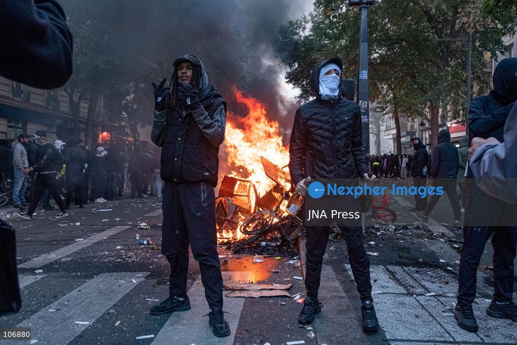 PARIS, FRANCE, OCTOBER 17, 2026: Demonstrators clash with riot police around Place de la République during protests involving high school students, Yellow Vest activists and other groups over education conditions and the high cost of living. Police use tear gas and water cannons during the confrontations. Photo by Camilla Baronetto / JNA Press. (Photo by Camilla Baronetto/JNA Press via Nexpher Images)