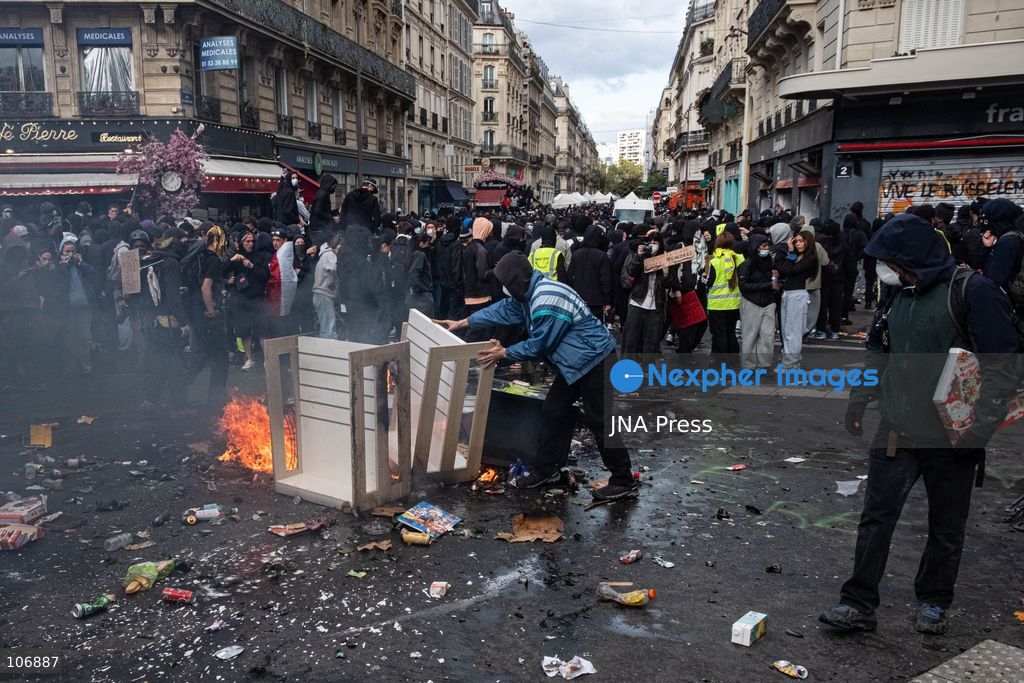 PARIS, FRANCE, OCTOBER 17, 2026: Demonstrators clash with riot police around Place de la République during protests involving high school students, Yellow Vest activists and other groups over education conditions and the high cost of living. Police use tear gas and water cannons during the confrontations. Photo by Camilla Baronetto / JNA Press. (Photo by Camilla Baronetto/JNA Press via Nexpher Images)