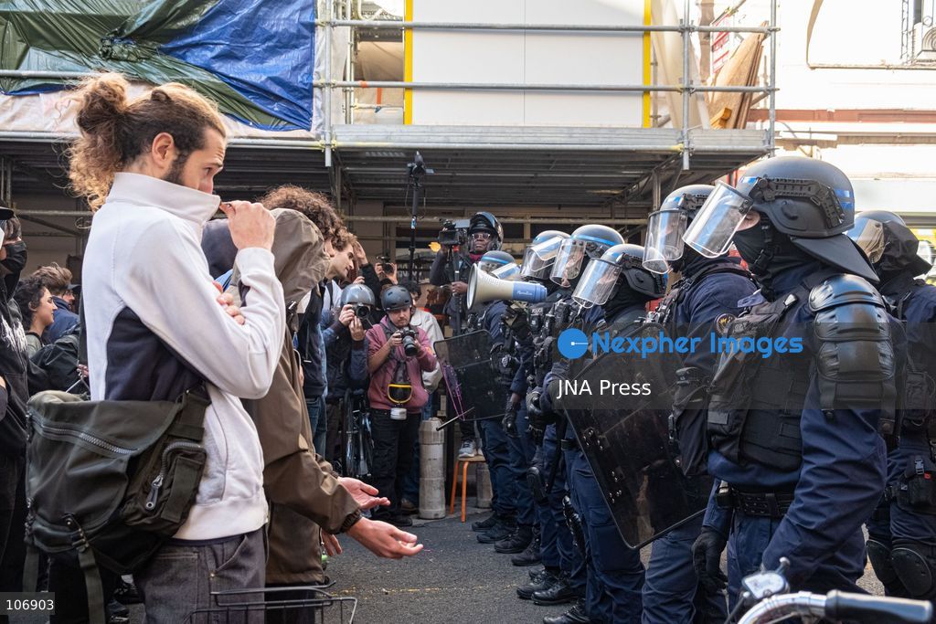 PARIS, FRANCE, OCTOBER 17, 2026: Demonstrators clash with riot police around Place de la République during protests involving high school students, Yellow Vest activists and other groups over education conditions and the high cost of living. Police use tear gas and water cannons during the confrontations. Photo by Camilla Baronetto / JNA Press. (Photo by Camilla Baronetto/JNA Press via Nexpher Images)