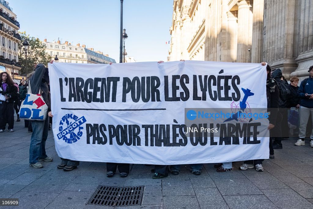 PARIS, FRANCE, OCTOBER 17, 2026: Demonstrators clash with riot police around Place de la République during protests involving high school students, Yellow Vest activists and other groups over education conditions and the high cost of living. Police use tear gas and water cannons during the confrontations. Photo by Camilla Baronetto / JNA Press. (Photo by Camilla Baronetto/JNA Press via Nexpher Images)