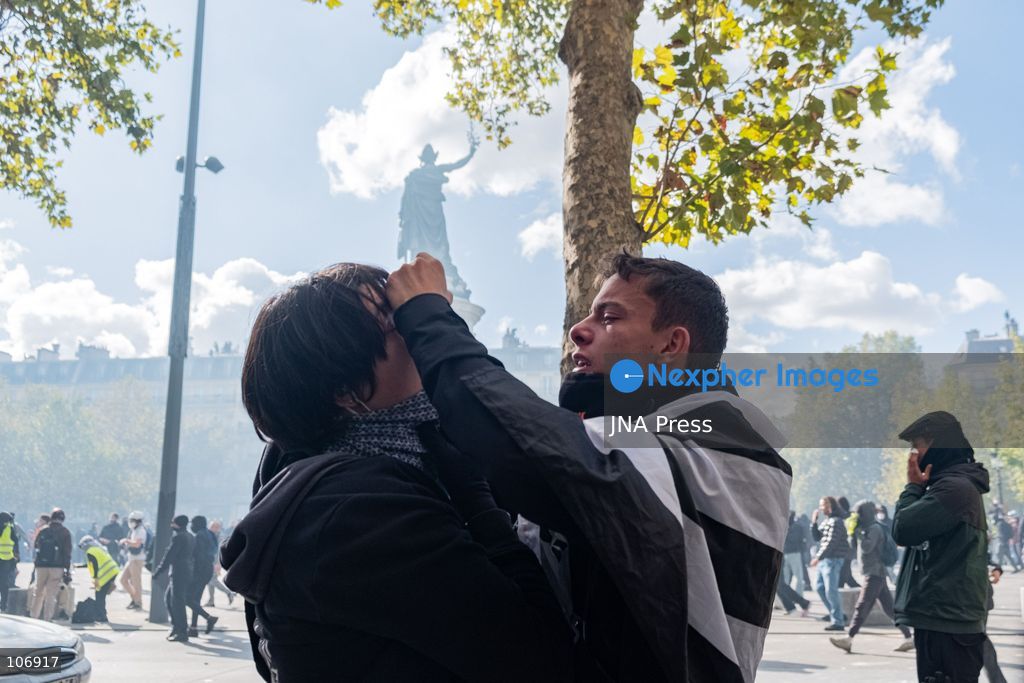 PARIS, FRANCE, OCTOBER 17, 2026: Demonstrators clash with riot police around Place de la République during protests involving high school students, Yellow Vest activists and other groups over education conditions and the high cost of living. Police use tear gas and water cannons during the confrontations. Photo by Camilla Baronetto / JNA Press. (Photo by Camilla Baronetto/JNA Press via Nexpher Images)