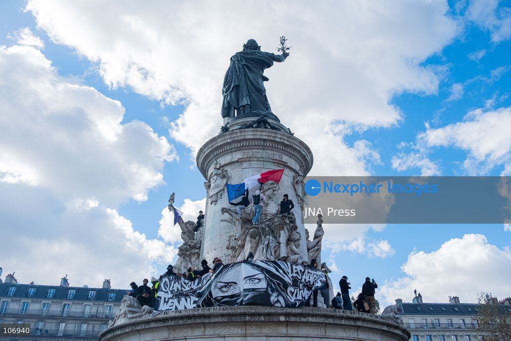 TOP PICS - PARIS, FRANCE, OCTOBER 17, 2026: Demonstrators clash with riot police around Place de la République during protests involving high school students, Yellow Vest activists and other groups over education conditions and the high cost of living. Police use tear gas and water cannons during the confrontations. Photo by Camilla Baronetto / JNA Press. (Photo by Camilla Baronetto/JNA Press via Nexpher Images)