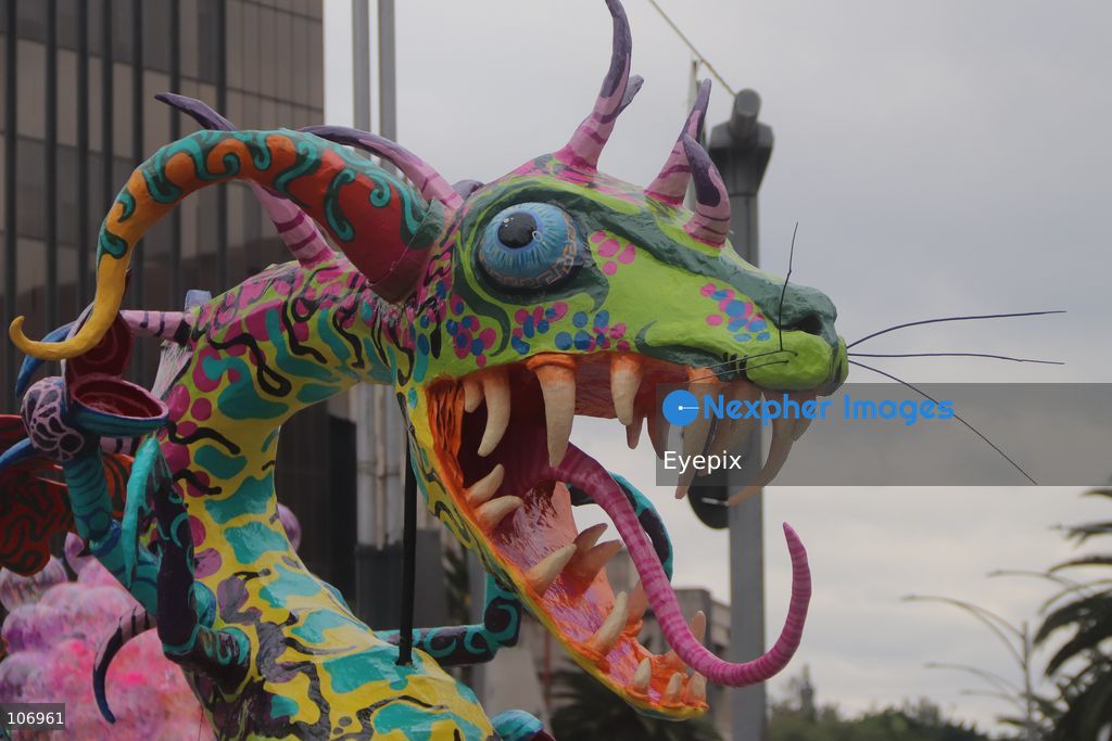 A giant, brightly colored fantastical folk-art sculpture crafted from papier-mâché, wood, and cardboard known as an "alebrije" is paraded down Paseo de la Reforma avenue during the 18th Monumental Alebrijes Parade. on October 17, 2026 in Mexico City, Mexico. (Photo by Carlos Santiago/ Eyepix Group) (Photo by Carlos Santiago/ Eyepix Group/Eyepix via Nexpher Images)