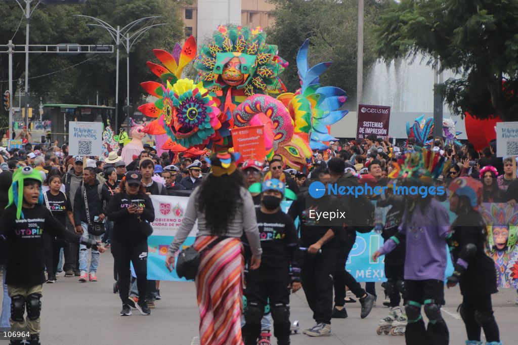 People taking part during the 18th Monumental Alebrijes Parade on Paseo de la Reforma avenue. on October 17, 2026 in Mexico City, Mexico. (Photo by Carlos Santiago/ Eyepix Group) (Photo by Carlos Santiago/ Eyepix Group/Eyepix via Nexpher Images)