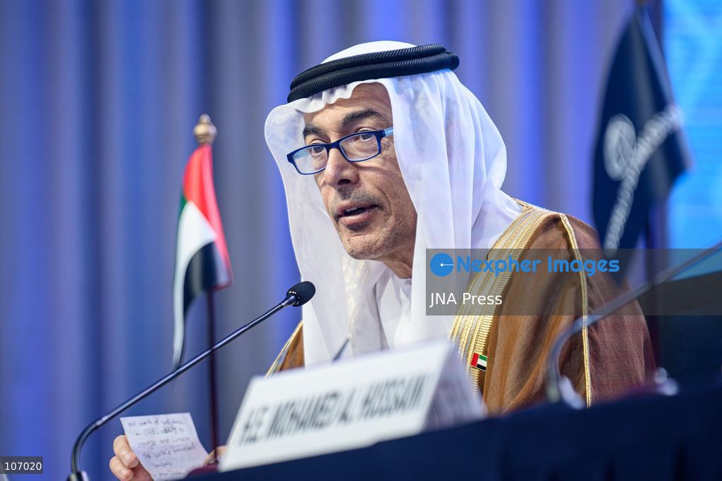 BANGKOK, THAILAND - OCTOBER 18, 2026: Central Bank of the UAE Governor Khaled Mohamed Balama speaks during a signing ceremony for the UAE to host the 2029 Annual Meetings of the IMF and the World Bank Group in Abu Dhabi, at the QSNCC in Bangkok during the 2026 Annual Meetings. (Photo by Watsawat "James" Koktabtim/JNA Press via Nexpher Images)