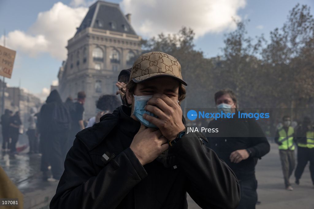 PARIS, FRANCE, OCTOBER 17, 2026: Demonstrators clash with riot police in and around Place de la République during protests against austerity and rising living costs, and in support of students demanding better school conditions. Makeshift barricades are erected and fires break out as police use tear gas and water cannons. Shops in surrounding streets are damaged and looted during the unrest. (Photo by Oualid Abdellaoui/JNA Press via Nexpher Images)