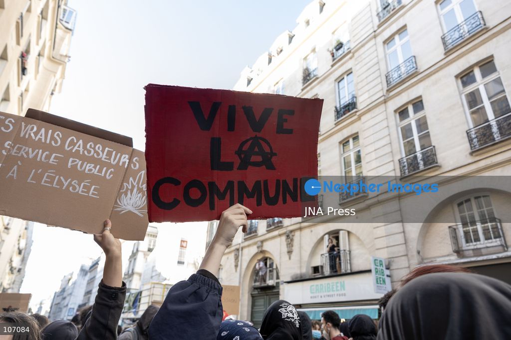 PARIS, FRANCE, OCTOBER 17, 2026: Demonstrators clash with riot police in and around Place de la République during protests against austerity and rising living costs, and in support of students demanding better school conditions. Makeshift barricades are erected and fires break out as police use tear gas and water cannons. Shops in surrounding streets are damaged and looted during the unrest. (Photo by Oualid Abdellaoui/JNA Press via Nexpher Images)