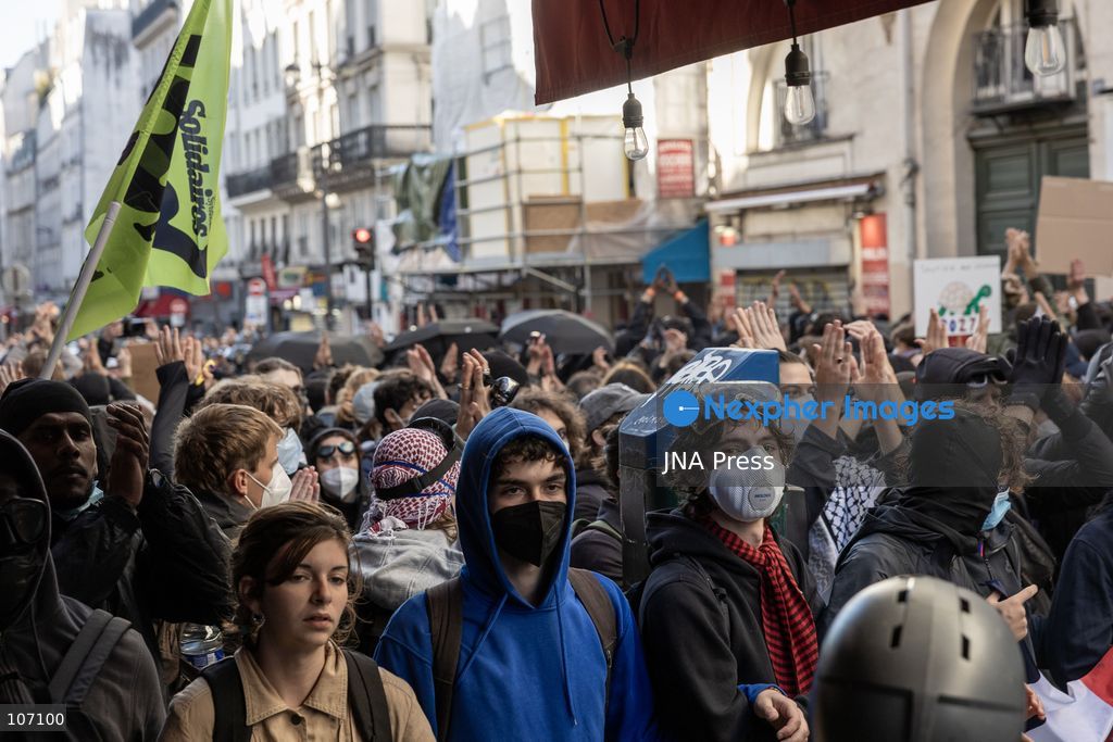 PARIS, FRANCE, OCTOBER 17, 2026: Demonstrators clash with riot police in and around Place de la République during protests against austerity and rising living costs, and in support of students demanding better school conditions. Makeshift barricades are erected and fires break out as police use tear gas and water cannons. Shops in surrounding streets are damaged and looted during the unrest. (Photo by Oualid Abdellaoui/JNA Press via Nexpher Images)