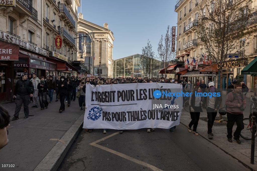 PARIS, FRANCE, OCTOBER 17, 2026: Demonstrators clash with riot police in and around Place de la République during protests against austerity and rising living costs, and in support of students demanding better school conditions. Makeshift barricades are erected and fires break out as police use tear gas and water cannons. Shops in surrounding streets are damaged and looted during the unrest. (Photo by Oualid Abdellaoui/JNA Press via Nexpher Images)