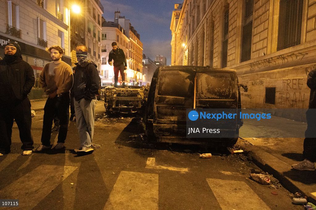 PARIS, FRANCE, OCTOBER 17, 2026: Demonstrators clash with riot police in and around Place de la République during protests against austerity and rising living costs, and in support of students demanding better school conditions. Makeshift barricades are erected and fires break out as police use tear gas and water cannons. Shops in surrounding streets are damaged and looted during the unrest. (Photo by Oualid Abdellaoui/JNA Press via Nexpher Images)