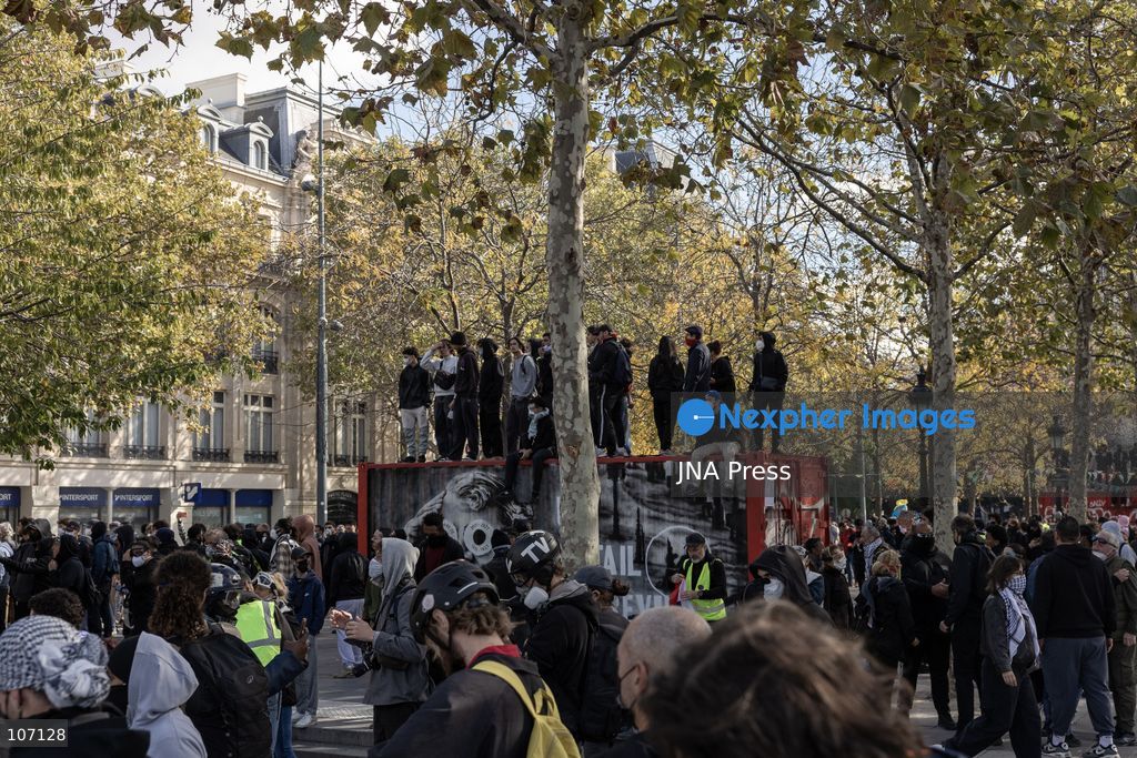 PARIS, FRANCE, OCTOBER 17, 2026: Demonstrators clash with riot police in and around Place de la République during protests against austerity and rising living costs, and in support of students demanding better school conditions. Makeshift barricades are erected and fires break out as police use tear gas and water cannons. Shops in surrounding streets are damaged and looted during the unrest. (Photo by Oualid Abdellaoui/JNA Press via Nexpher Images)