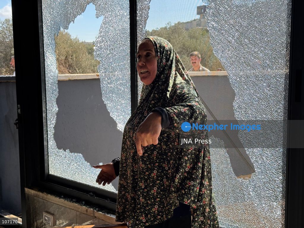 TURMUS AYYA, PALESTINE - OCTOBER 19, 2026: Israeli settlers attacked two houses in the town of Turmus Ayya, north of Ramallah in the occupied West Bank, smashing windows and trying to set one of the houses on fire. The settlers also set a vehicle ablaze during the attack. (Photo by Salman Mohsen Alkhatib/JNA Press via Nexpher Images)