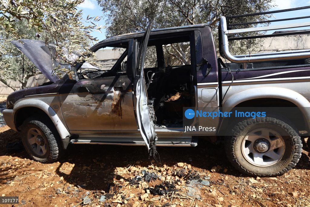 TURMUS AYYA, PALESTINE - OCTOBER 19, 2026: Israeli settlers attacked two houses in the town of Turmus Ayya, north of Ramallah in the occupied West Bank, smashing windows and trying to set one of the houses on fire. The settlers also set a vehicle ablaze during the attack. (Photo by Salman Mohsen Alkhatib/JNA Press via Nexpher Images)