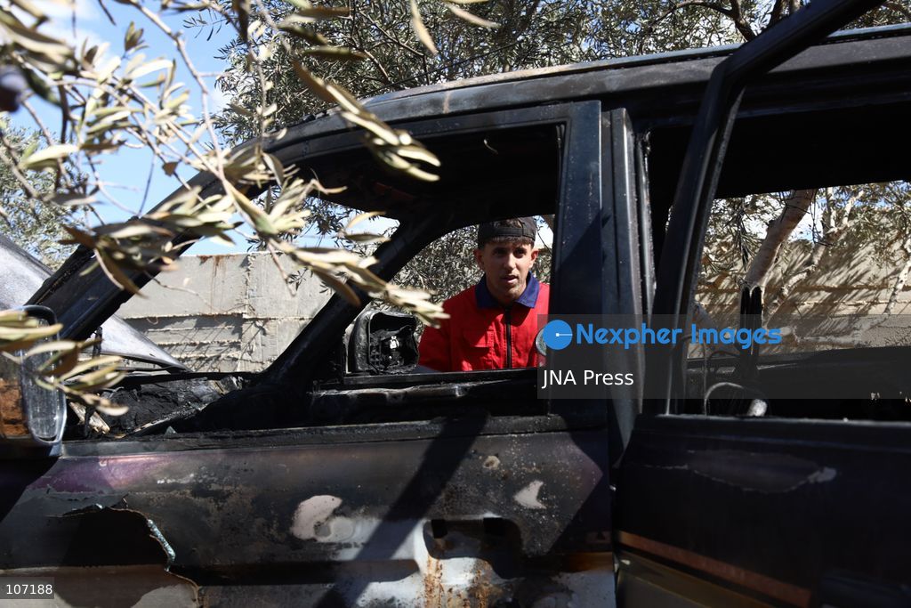 TURMUS AYYA, PALESTINE - OCTOBER 19, 2026: Israeli settlers attacked two houses in the town of Turmus Ayya, north of Ramallah in the occupied West Bank, smashing windows and trying to set one of the houses on fire. The settlers also set a vehicle ablaze during the attack. (Photo by Salman Mohsen Alkhatib/JNA Press via Nexpher Images)