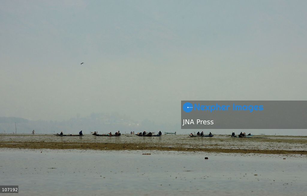 BANDIPORA, INDIA - OCTOBER 19, 2026: Fishermen cast their nets while women and other workers collect water chestnuts at Wular Lake in Bandipora district of Kashmir. Many families in the area earn their livelihoods from the lake's waters. (Photo by Kamran Yousuf/JNA Press via Nexpher Images)