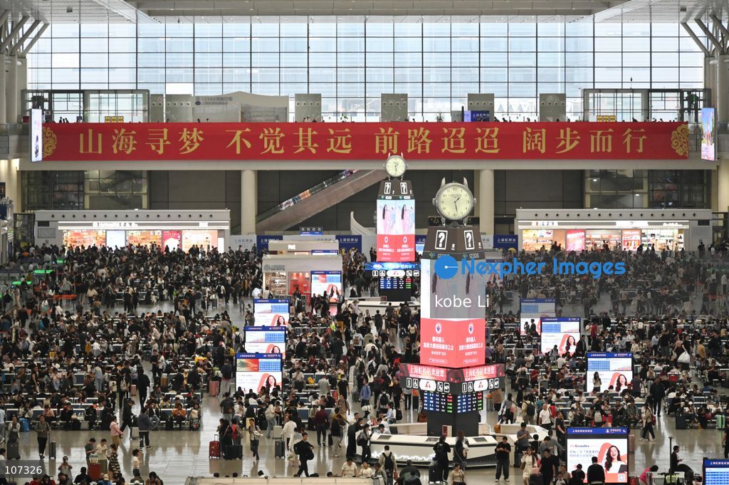 A general view showing passengers waiting at the Shanghai Hongqiao Railway Station on October 19, 2026 in Shanghai, China. (Photo by kobe Li/Nexpher Images)