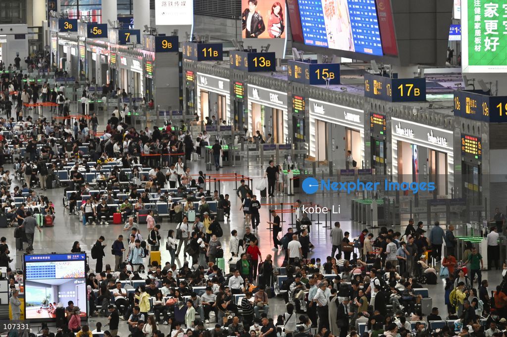A general view showing passengers waiting at the Shanghai Hongqiao Railway Station on October 19, 2026 in Shanghai, China. (Photo by kobe Li/Nexpher Images)