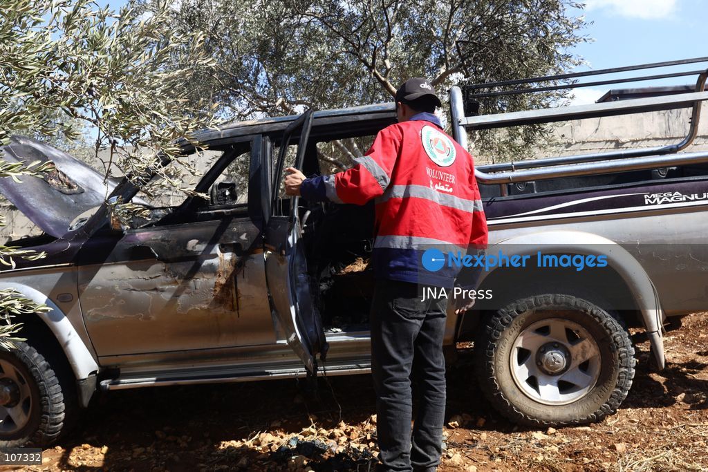TURMUS AYYA, PALESTINE - OCTOBER 19, 2026: Israeli settlers attacked two houses in the town of Turmus Ayya, north of Ramallah in the occupied West Bank, smashing windows and trying to set one of the houses on fire. The settlers also set a vehicle ablaze during the attack. (Photo by Salman Mohsen Alkhatib/JNA Press via Nexpher Images)