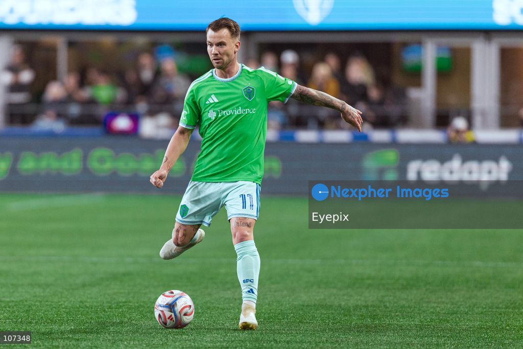 Albert Rusnák #11 of Seattle Sounders FC controls the ball during the MLS match between Sounders FC and CF Montréal at Lumen Field. on October 17, 2026 in Seattle, Washington. (Photo by Jules Doyle / Eyepix Group/Eyepix via Nexpher Images)