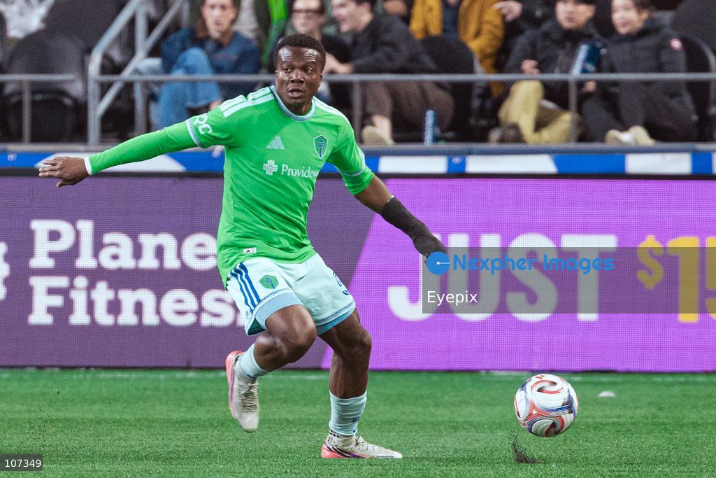 Nouhou Tolo #5 of Seattle Sounders FC runs with the ball during the MLS match between Sounders FC and CF Montréal at Lumen Field. on October 17, 2026 in Seattle, Washington. (Photo by Jules Doyle / Eyepix Group/Eyepix via Nexpher Images)