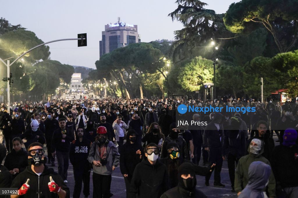 TIRANA, ALBANIA, OCTOBER 19, 2026: Demonstrators take part in student-led anti-government protests in Tirana as the mobilisation enters its seventh consecutive day. Protesters demand improved university conditions, government accountability and the resignation of Prime Minister Edi Rama. (Photo by Vlasov Sulaj/JNA Press via Nexpher Images)