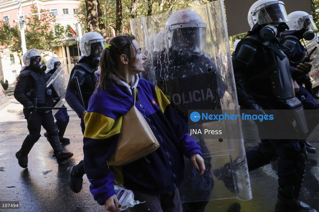 TIRANA, ALBANIA, OCTOBER 19, 2026: Demonstrators take part in student-led anti-government protests in Tirana as the mobilisation enters its seventh consecutive day. Protesters demand improved university conditions, government accountability and the resignation of Prime Minister Edi Rama. (Photo by Vlasov Sulaj/JNA Press via Nexpher Images)