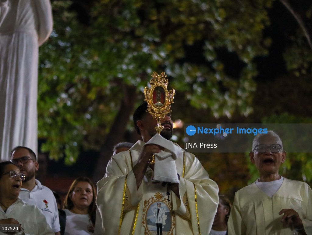 CARACAS, VENEZUELA, OCTOBER 19, 2026: Devotees gather at La Candelaria church in central Caracas to mark the first anniversary of the canonization of Saint José Gregorio Hernández and Saint Carmen Rendiles. The two became Venezuela’s first Catholic saints on October 19, 2025. (Photo by Mario Flores/JNA Press via Nexpher Images)