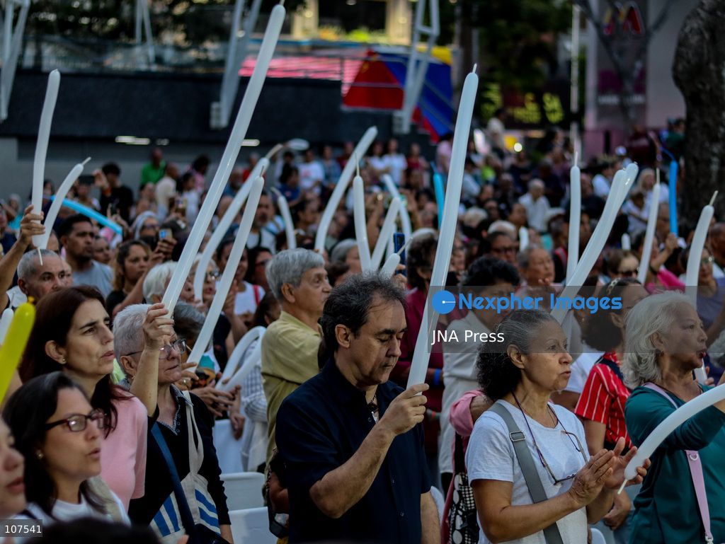 CARACAS, VENEZUELA, OCTOBER 19, 2026: Devotees gather at La Candelaria church in central Caracas to mark the first anniversary of the canonization of Saint José Gregorio Hernández and Saint Carmen Rendiles. The two became Venezuela’s first Catholic saints on October 19, 2025. (Photo by Mario Flores/JNA Press via Nexpher Images)