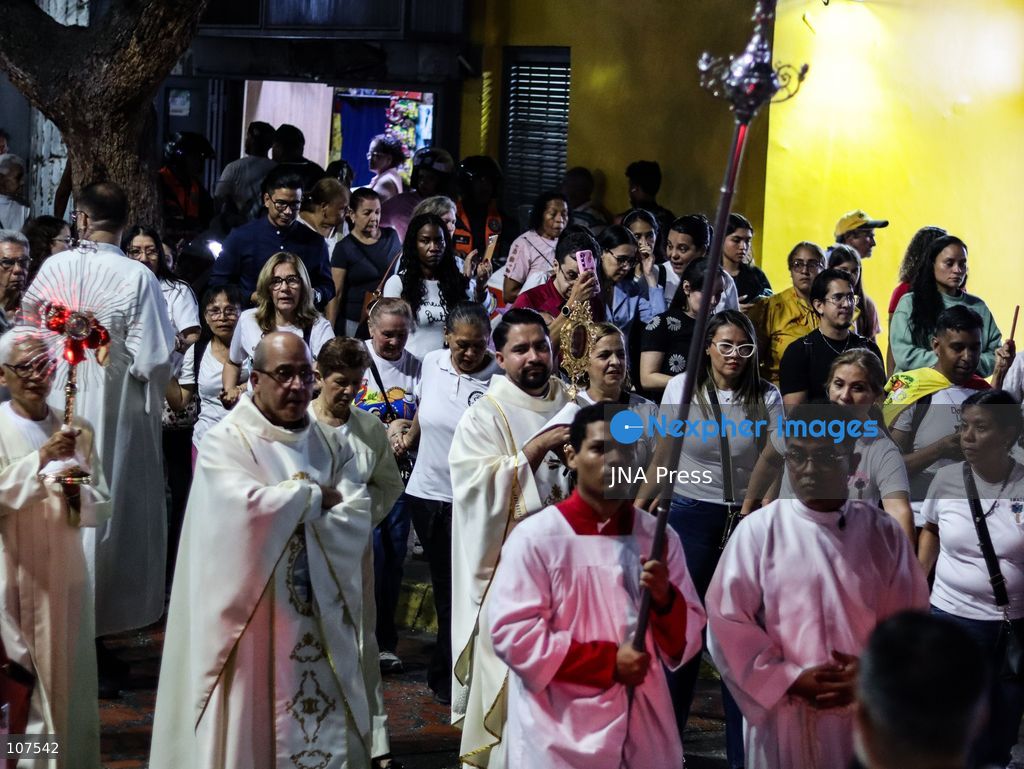 CARACAS, VENEZUELA, OCTOBER 19, 2026: Devotees gather at La Candelaria church in central Caracas to mark the first anniversary of the canonization of Saint José Gregorio Hernández and Saint Carmen Rendiles. The two became Venezuela’s first Catholic saints on October 19, 2025. (Photo by Mario Flores/JNA Press via Nexpher Images)