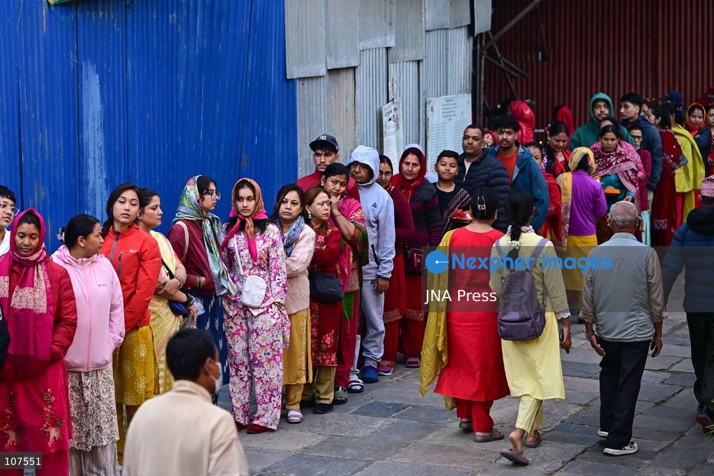 KATHMANDU, NEPAL, OCTOBER 20, 2026: Devotees queue to enter Taleju Bhawani Temple at Hanuman Dhoka Durbar Square in Kathmandu on Maha Nawami, the ninth day of Dashain. The historic temple opens to the general public only once a year on this occasion, allowing worshippers to offer prayers to Goddess Taleju Bhawani. (Photo by Safal Prakash Shrestha/JNA Press via Nexpher Images)
