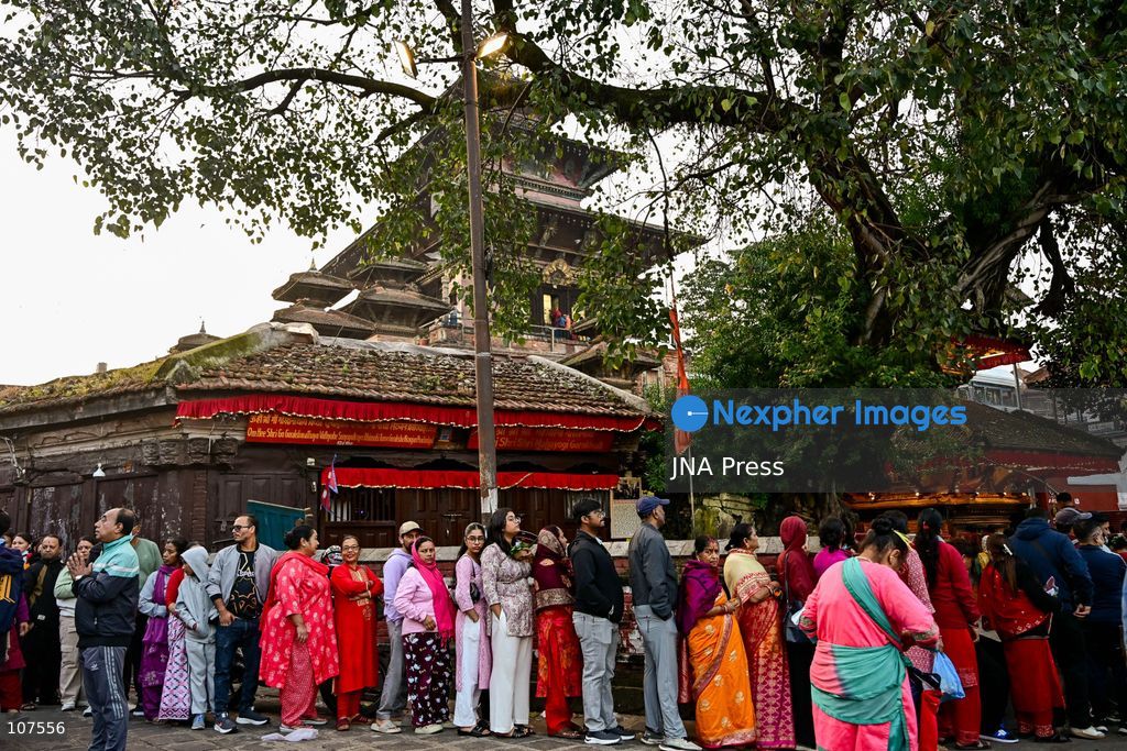 KATHMANDU, NEPAL, OCTOBER 20, 2026: Devotees queue to enter Taleju Bhawani Temple at Hanuman Dhoka Durbar Square in Kathmandu on Maha Nawami, the ninth day of Dashain. The historic temple opens to the general public only once a year on this occasion, allowing worshippers to offer prayers to Goddess Taleju Bhawani. (Photo by Safal Prakash Shrestha/JNA Press via Nexpher Images)