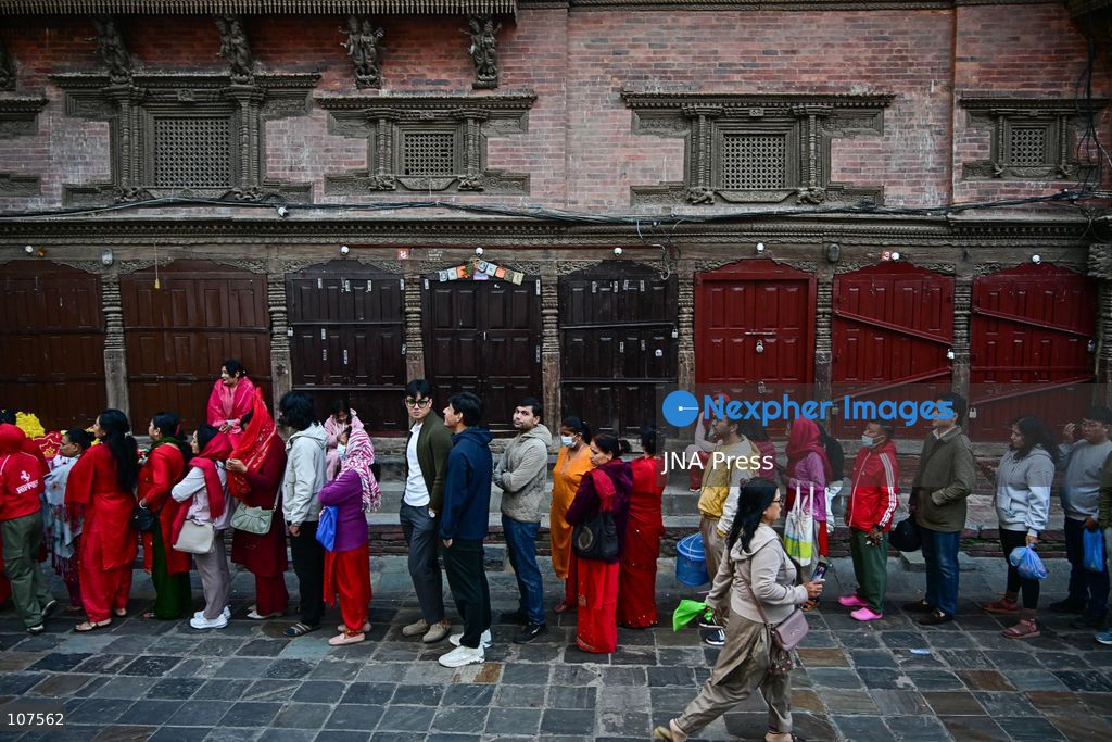 KATHMANDU, NEPAL, OCTOBER 20, 2026: Devotees queue to enter Taleju Bhawani Temple at Hanuman Dhoka Durbar Square in Kathmandu on Maha Nawami, the ninth day of Dashain. The historic temple opens to the general public only once a year on this occasion, allowing worshippers to offer prayers to Goddess Taleju Bhawani. (Photo by Safal Prakash Shrestha/JNA Press via Nexpher Images)