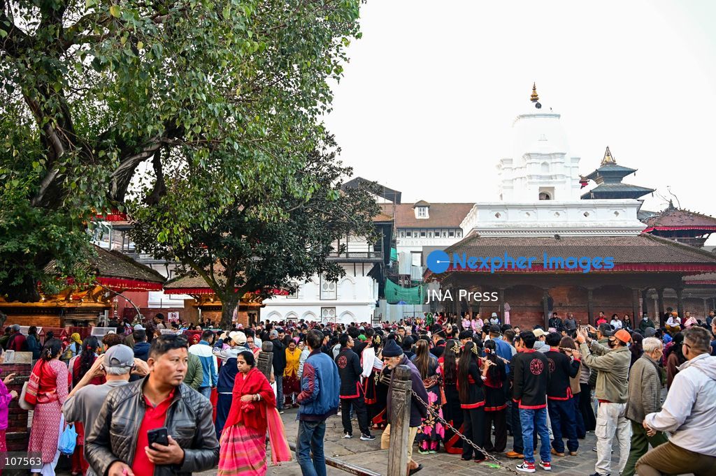 KATHMANDU, NEPAL, OCTOBER 20, 2026: Devotees queue to enter Taleju Bhawani Temple at Hanuman Dhoka Durbar Square in Kathmandu on Maha Nawami, the ninth day of Dashain. The historic temple opens to the general public only once a year on this occasion, allowing worshippers to offer prayers to Goddess Taleju Bhawani. (Photo by Safal Prakash Shrestha/JNA Press via Nexpher Images)