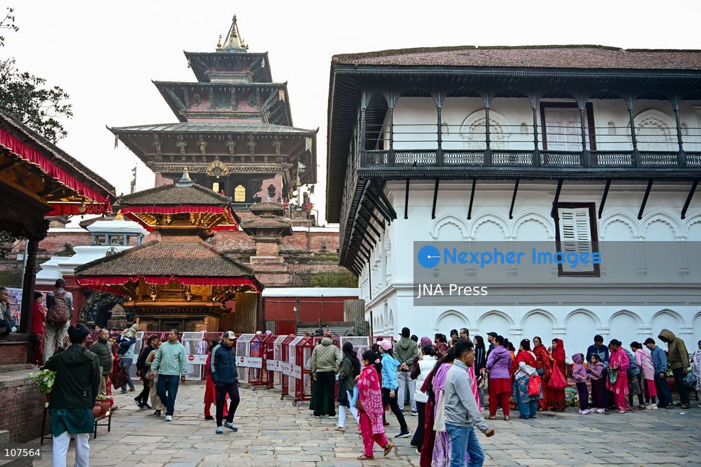 KATHMANDU, NEPAL, OCTOBER 20, 2026: Devotees queue to enter Taleju Bhawani Temple at Hanuman Dhoka Durbar Square in Kathmandu on Maha Nawami, the ninth day of Dashain. The historic temple opens to the general public only once a year on this occasion, allowing worshippers to offer prayers to Goddess Taleju Bhawani. (Photo by Safal Prakash Shrestha/JNA Press via Nexpher Images)