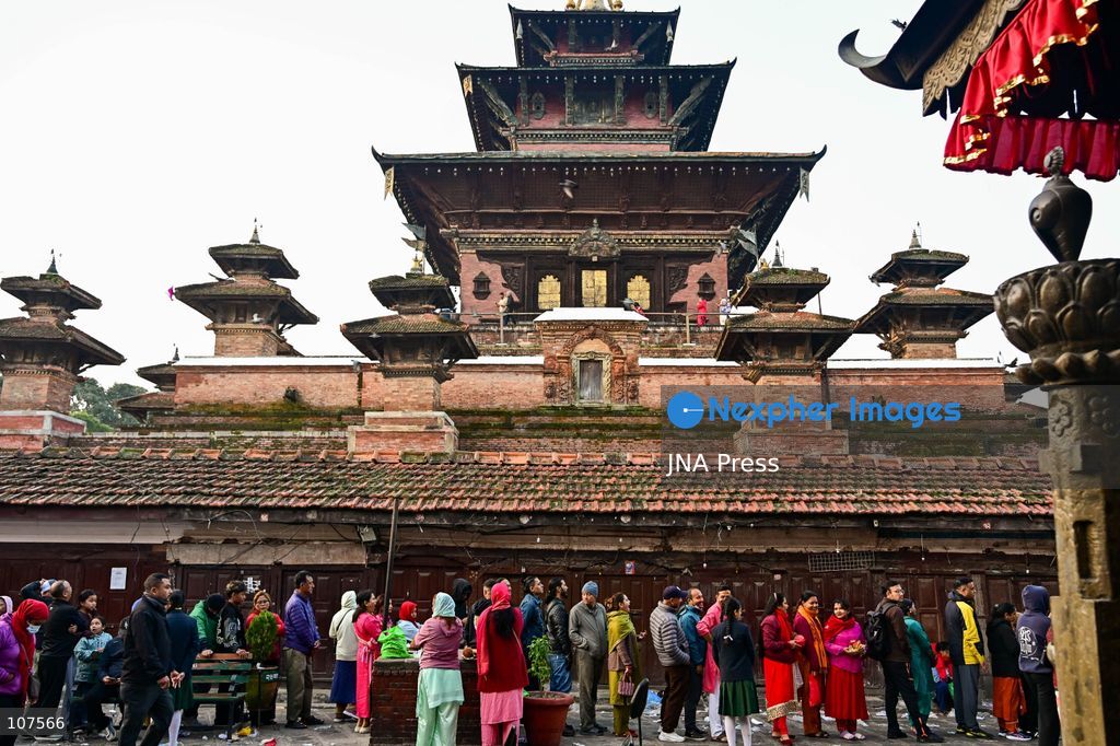 KATHMANDU, NEPAL, OCTOBER 20, 2026: Devotees queue to enter Taleju Bhawani Temple at Hanuman Dhoka Durbar Square in Kathmandu on Maha Nawami, the ninth day of Dashain. The historic temple opens to the general public only once a year on this occasion, allowing worshippers to offer prayers to Goddess Taleju Bhawani. (Photo by Safal Prakash Shrestha/JNA Press via Nexpher Images)