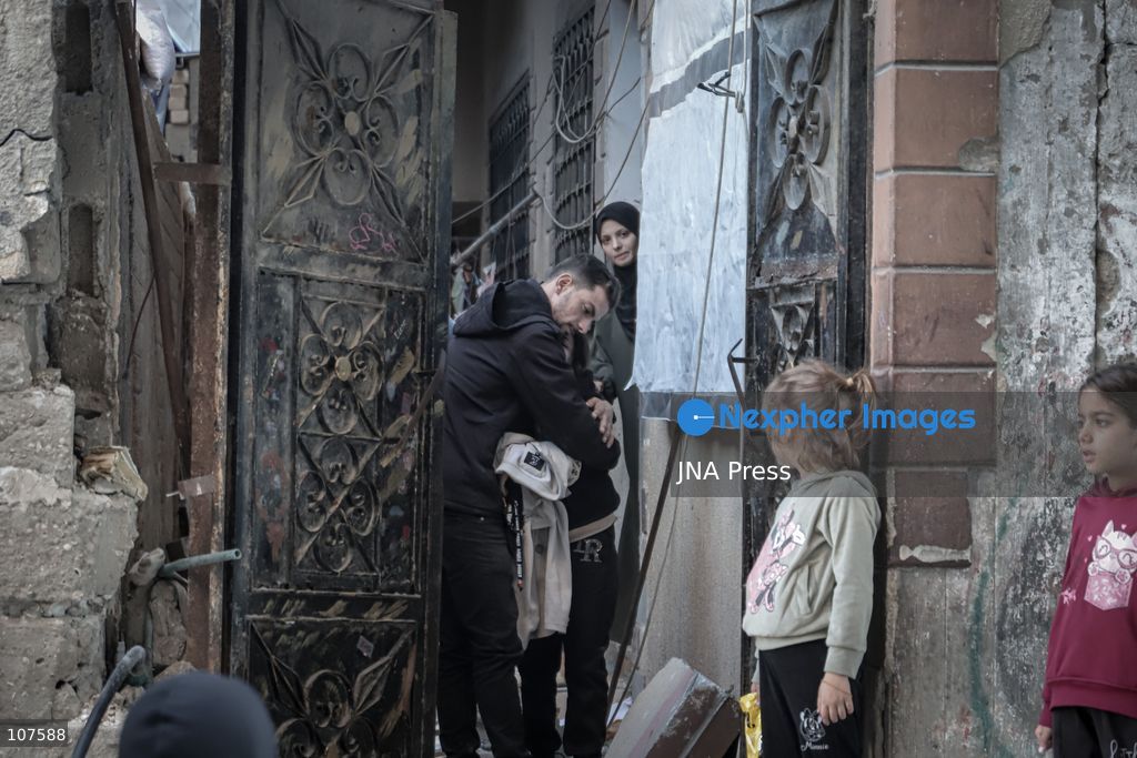 GAZA CITY, PALESTINE, OCTOBER 20, 2026: Palestinians inspect damage to a residential apartment following an Israeli airstrike in the Rimal neighbourhood of Gaza City. The early-morning strike killed Akram Yassin and his wife, according to medical sources. Skaik / JNA Press. (Photo by Mohammed M Skaik/JNA Press via Nexpher Images)