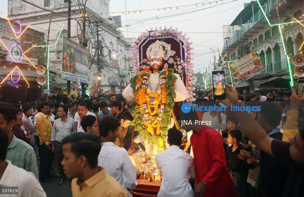 PRAYAGRAJ, INDIA - OCTOBER 20, 2026: Artists dressed as Hindu deities Rama and Lakshman sit in a tableau during a Dussehra festival procession. (Photo by Jitendra Prakash/JNA Press via Nexpher Images)