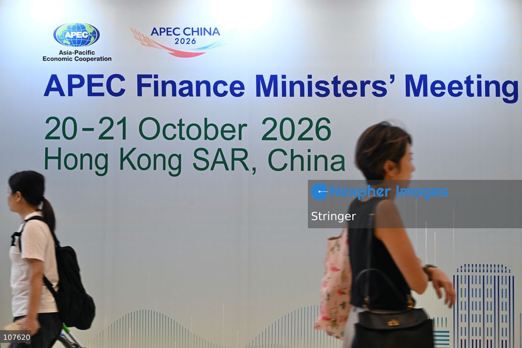 A general view showing a banner of APEC Finance Ministers' Meeting on October 20, 2026 in Hong Kong. (Photo by Stringer/Nexpher Images)