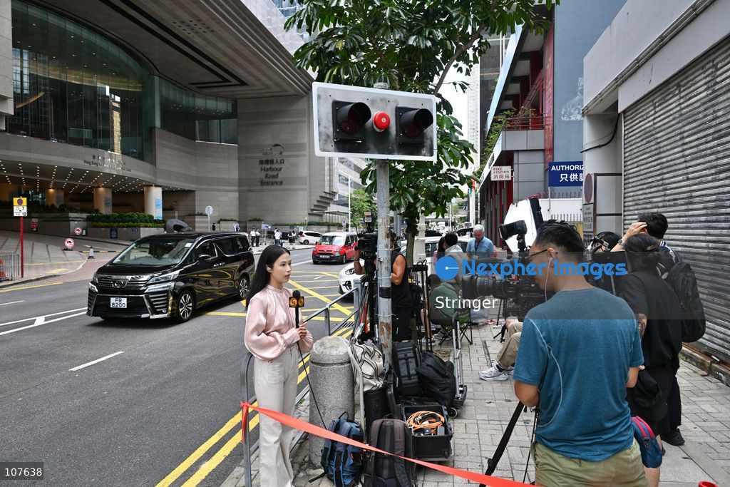 A general view showing media working outside during APEC Finance Ministers' Meeting on October 20, 2026 in Hong Kong. (Photo by Stringer/Nexpher Images)